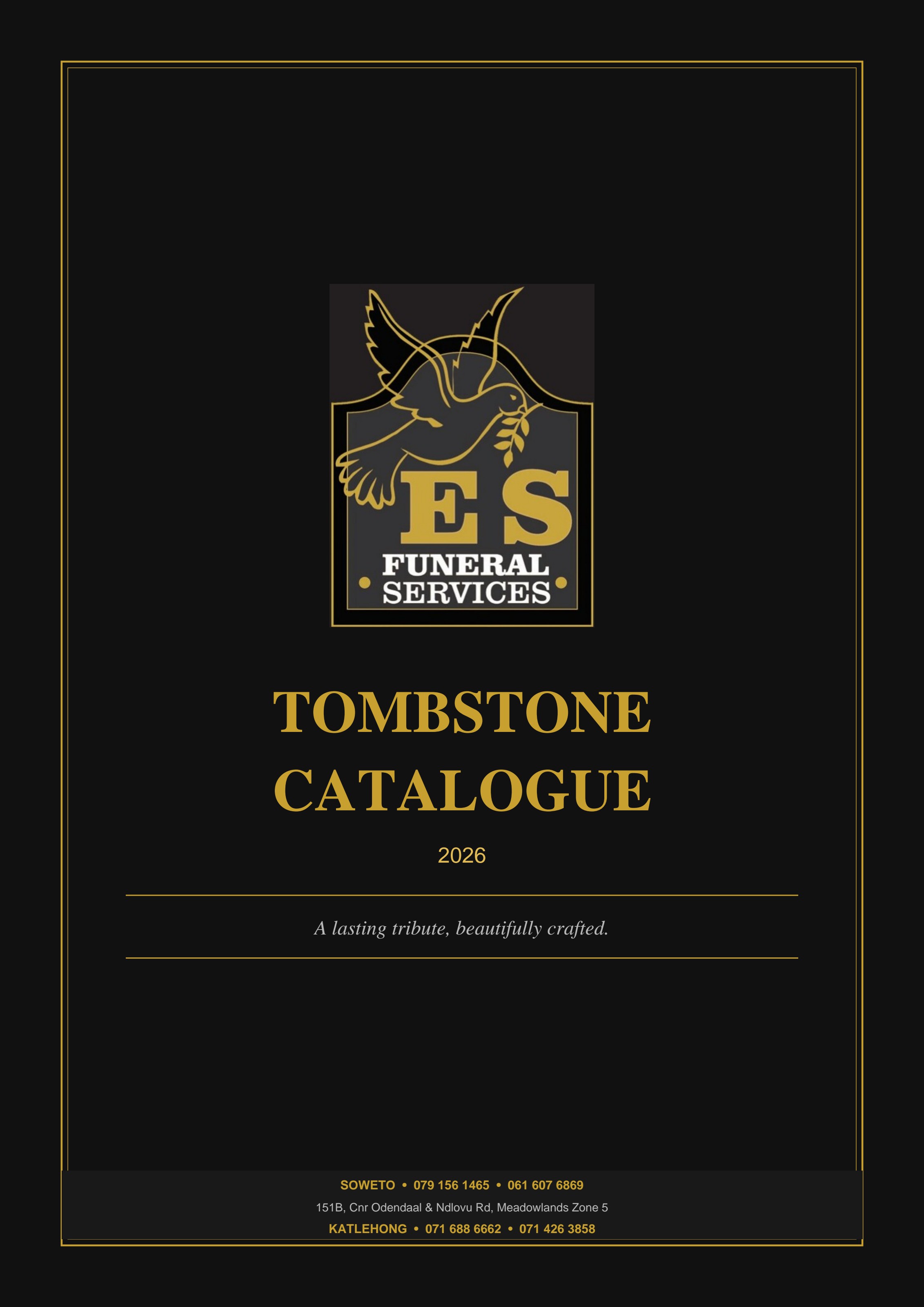 ES Funeral Services 2026 Tombstone Catalogue cover