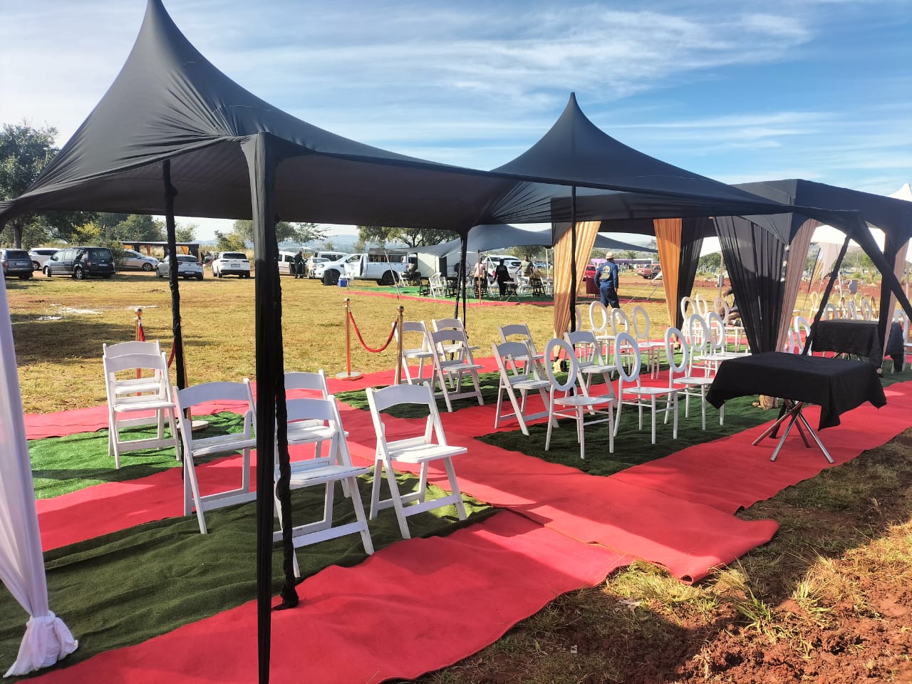 Black peak tents with refined seating